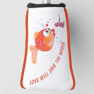 Funny Fish and Worm Golf Head Cover - Custom Text