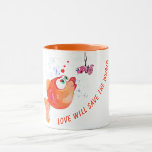 Funny Fish and Worm Love Romantic - Custom Text Mug
