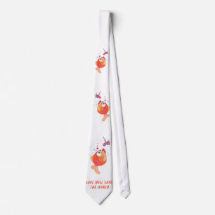 Funny Fish and Worm Love Romantic - Custom Text Tie