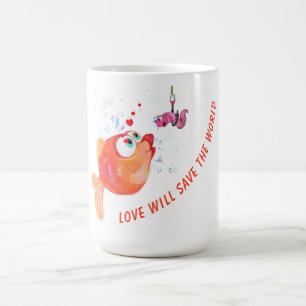 Funny Fish and Worm Love Romantic - Drawing Coffee Mug