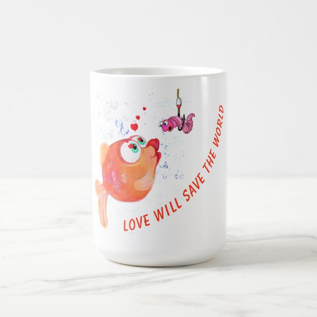 Funny Fish and Worm Love Romantic - Drawing Coffee Mug (Center)