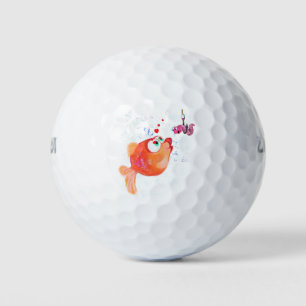 Funny Fish and Worm Love Romantic Golf Balls