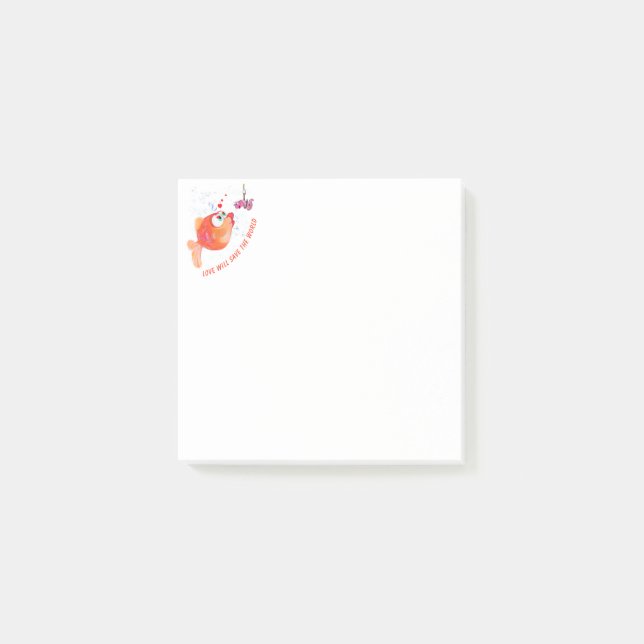 Funny Fish and Worm Love Romantic Post-it Notes (Front)