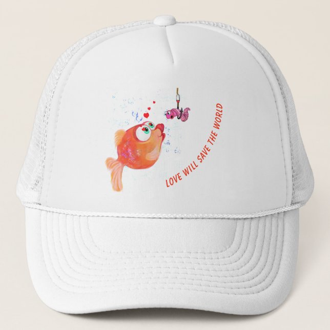 Funny Fish and Worm Love Romantic Trucker Hat (Front)