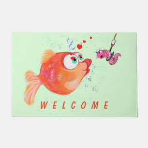 Funny Fish and Worm Love Romantic - Welcome Doormat