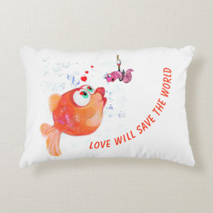 Funny Fish and Worm Pillow - Custom Text