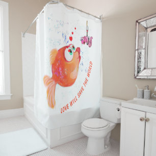 Funny Fish and Worm Shower Curtain