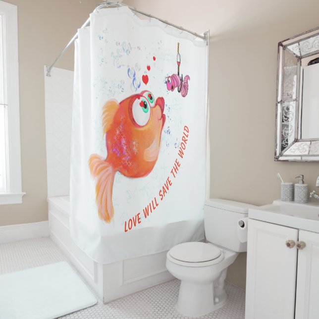 Funny Fish and Worm Shower Curtain (In Situ)