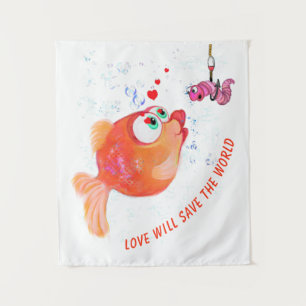 Funny Fish and Worm Tapestry - Custom Text