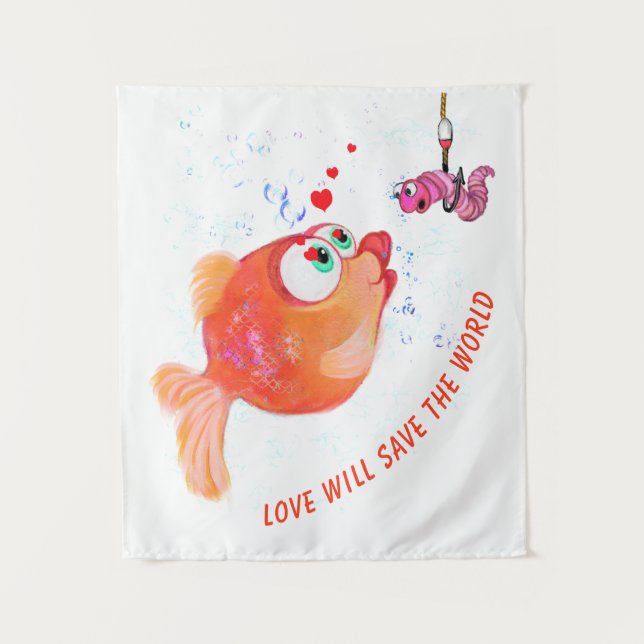 Funny Fish and Worm Tapestry - Custom Text (Front)