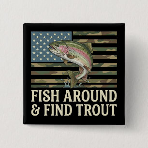 funny Fish Around and Find Trout American Flag mmm 15 Cm Square Badge