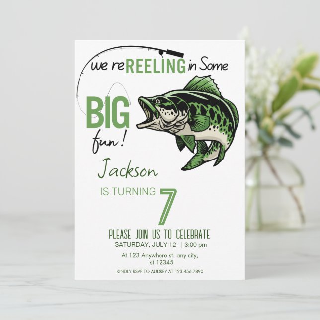 Funny Fish Bass Birthday Portrait, Invitation (Standing Front)