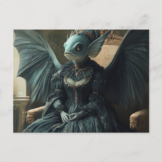 Funny Fish Bat Royalty AI Generated Art Postcard (Front)