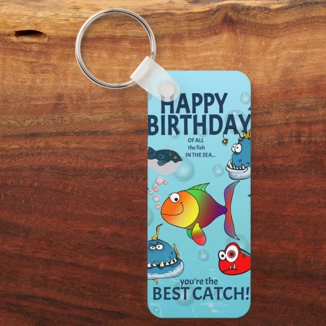 Funny Fish Birthday Key Ring (Front)