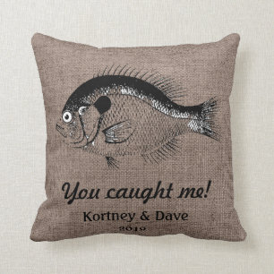 Funny Fish Burlap Shell Beach Bum Back Indoor Pill Cushion