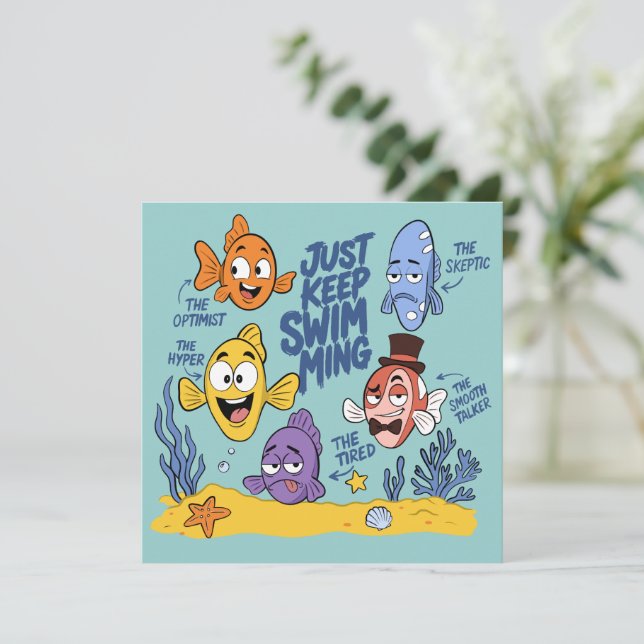 Funny Fish Characters Save The Date (Standing Front)