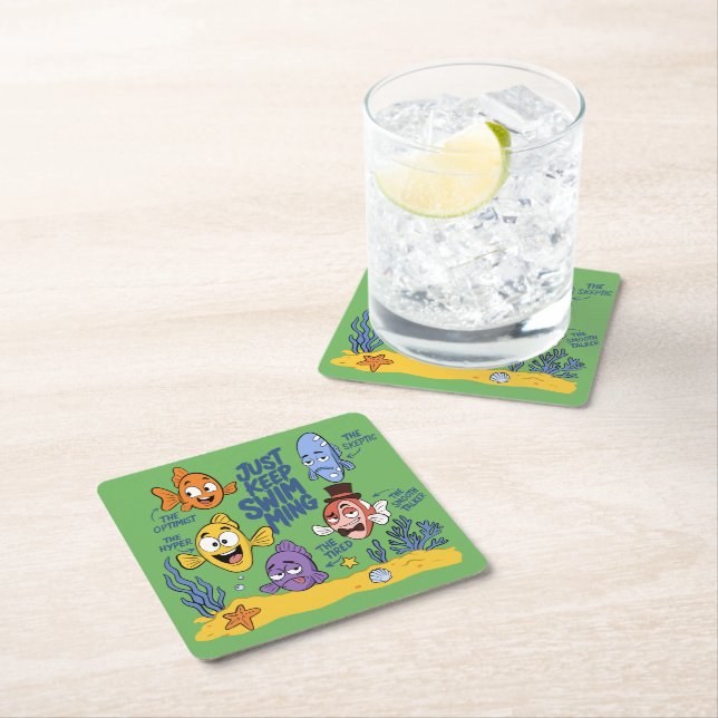 Funny Fish Characters Square Paper Coaster (Insitu)