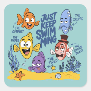 Funny Fish Characters Square Sticker