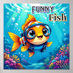 Funny Fish   Cute Cartoon Kid's Nursery Art Poster