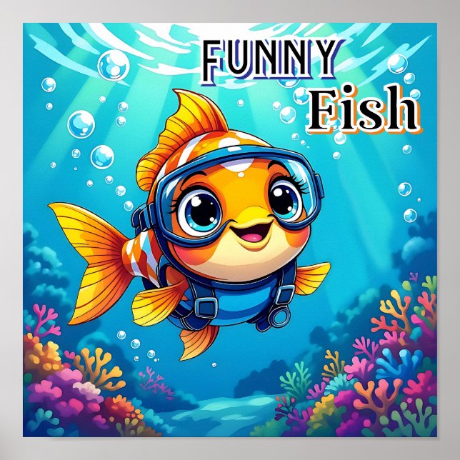 Funny Fish | Cute Cartoon Kid's Nursery Art Poster (Front)