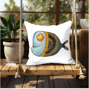 Funny fish illustration decorative interior art cushion