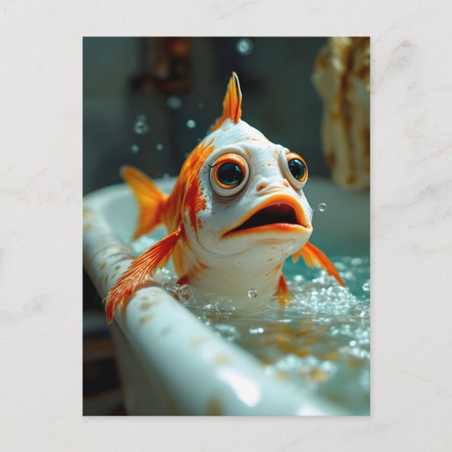 Funny fish in the bath postcard (Front)