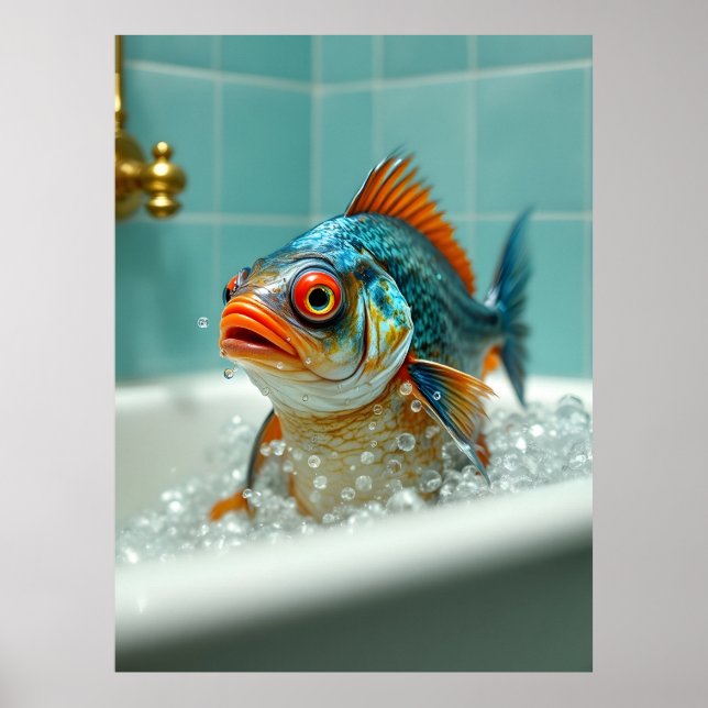 Funny fish in the bath poster (Front)