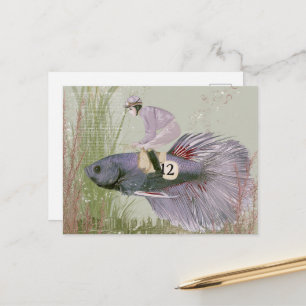 Funny Fish Jockey Number Twelve Purple Postcard