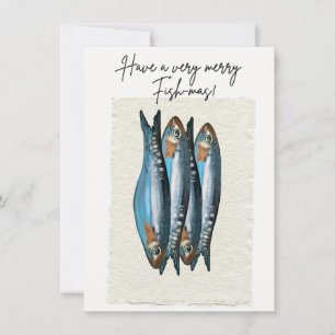 Funny Fish-Mas Christmas Card Illustrated Sardinas