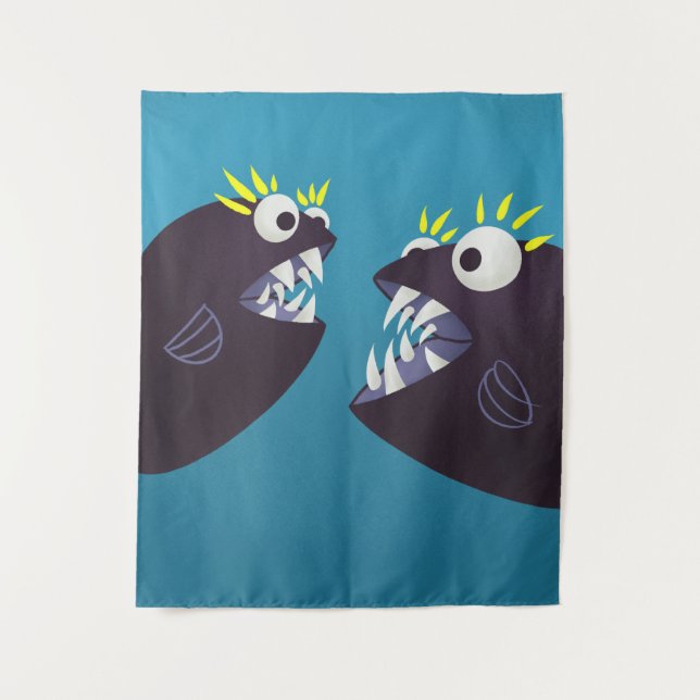 Funny Fish Monsters Talking Kids Tapestry (Front)