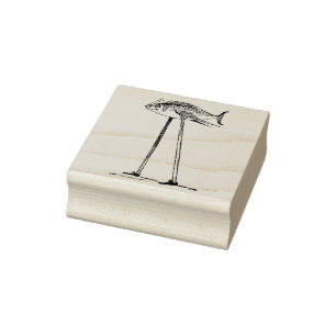 Funny Fish on Stilts is Back on His Feet Rubber Stamp