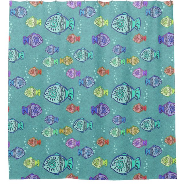 Funny FISH pattern coloured + your ideas Shower Curtain (Front)