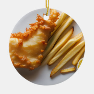 Funny Fish Pun Christmas   Fish and Chips Ceramic Ornament