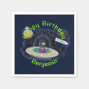 Funny fish UFO space ship cartoon illustration Napkin