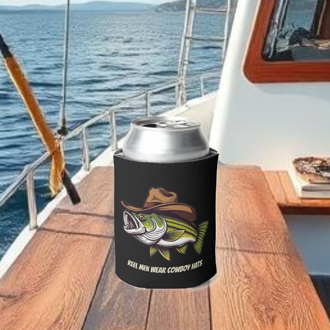 Funny Fish with a Cowboy Hat- Can Cooler (Fathers Day Funny Fish Wearing a Cowboy Hat Can Cooler )