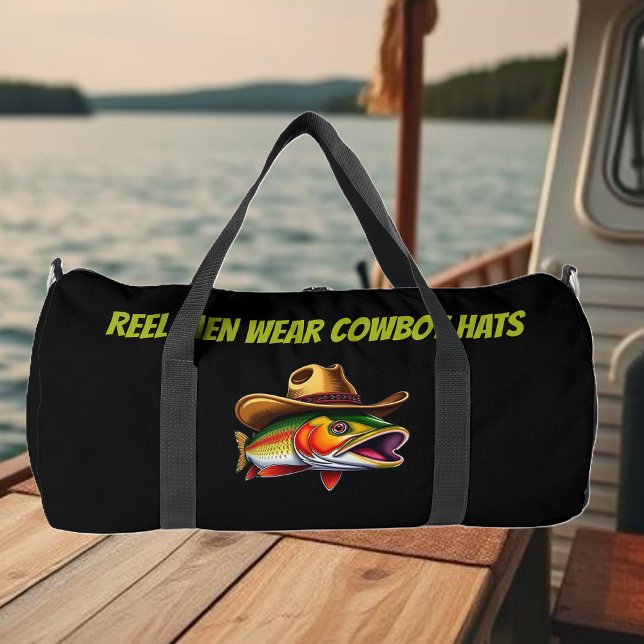 Funny Fish with a Cowboy Hat-Fisherman Core- Duffle Bag (Funny Gifts For Him-Fish with a Cowboy Hat-Reel men wear cowboy hats- Trout Duffel Bag)