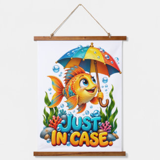 Funny Fish With Umbrella Hanging Tapestry
