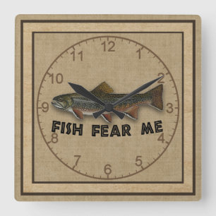Funny Fisherman  Fish Fear Me Square Wall Clock