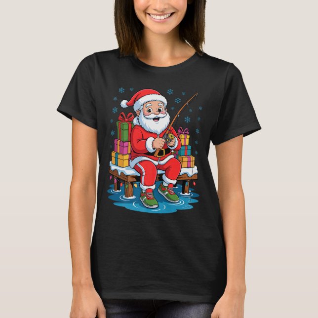 Funny Fisherman Santa Fishing Lovers Christmas Xma T-Shirt (Front)