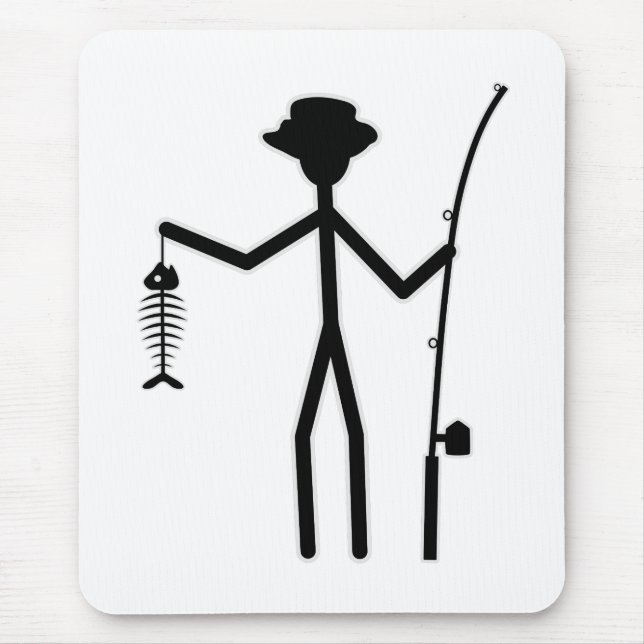 Funny Fisherman Stick Figure Holding Fish Bones Mouse Pad (Front)
