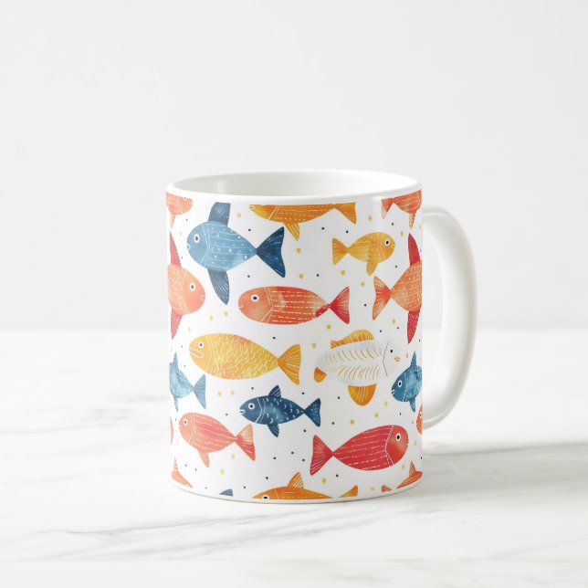 Funny Fishes Colourful Pattern Coffee Mug (Front Right)