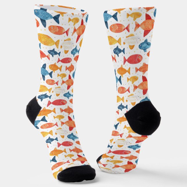 Funny Fishes Colourful Pattern Socks (Angled)