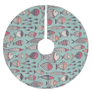 Funny fishes: hand-drawn seamless pattern. brushed polyester tree skirt