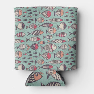 Funny fishes: hand-drawn seamless pattern. can cooler