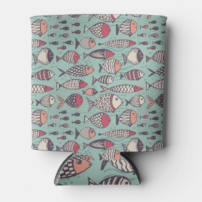 Funny fishes: hand-drawn seamless pattern. can cooler (Front)