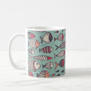 Funny fishes: hand-drawn seamless pattern. coffee mug