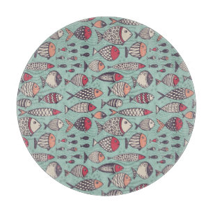 Funny fishes: hand-drawn seamless pattern. cutting board
