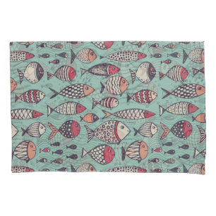 Funny fishes: hand-drawn seamless pattern. pillowcase