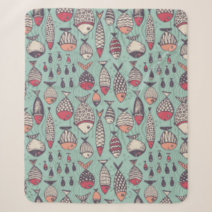 Funny fishes: hand-drawn seamless pattern. sherpa blanket