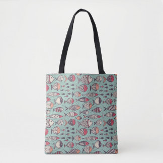 Funny fishes: hand-drawn seamless pattern. tote bag